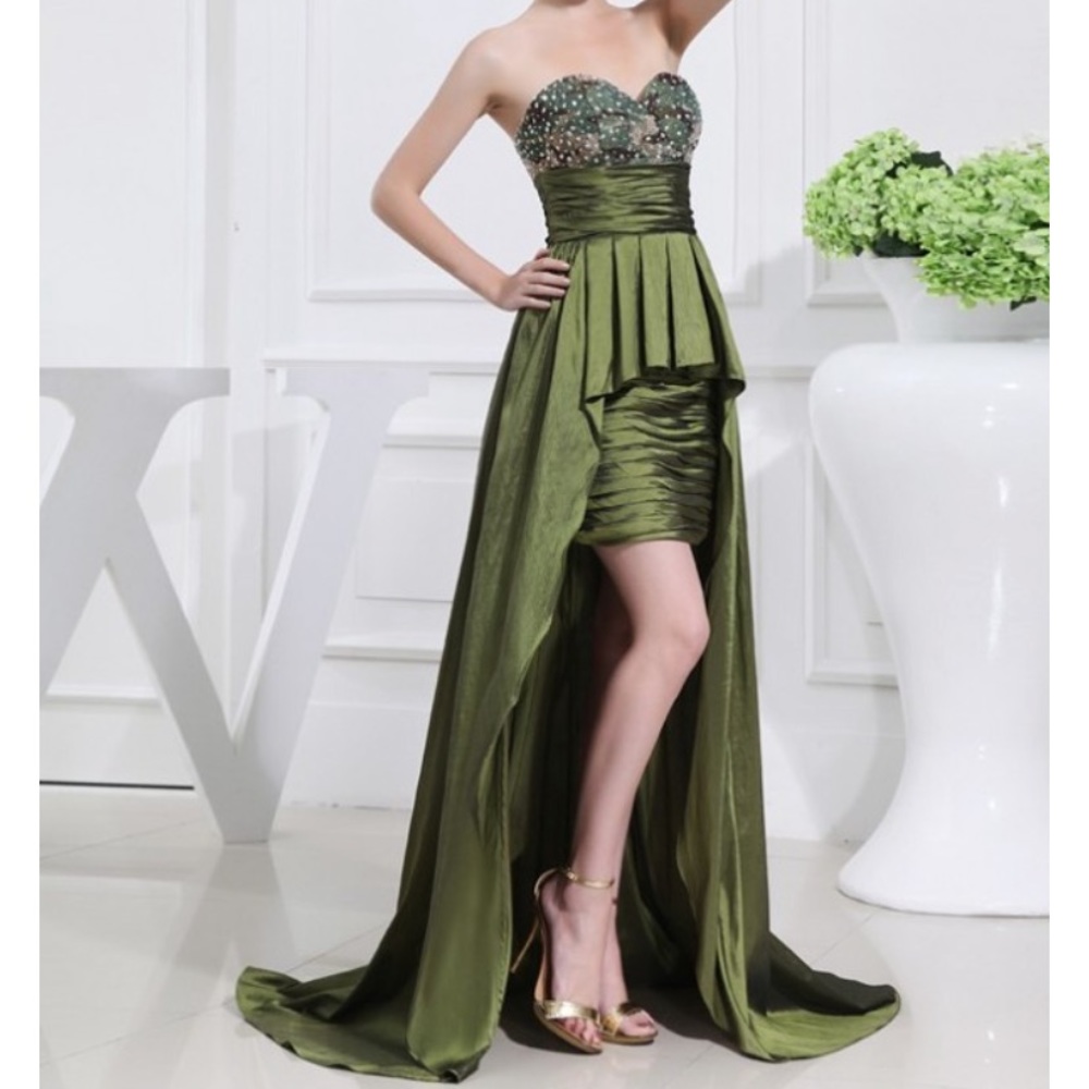 Jovani Green Taffeta High-Low Cape Dress